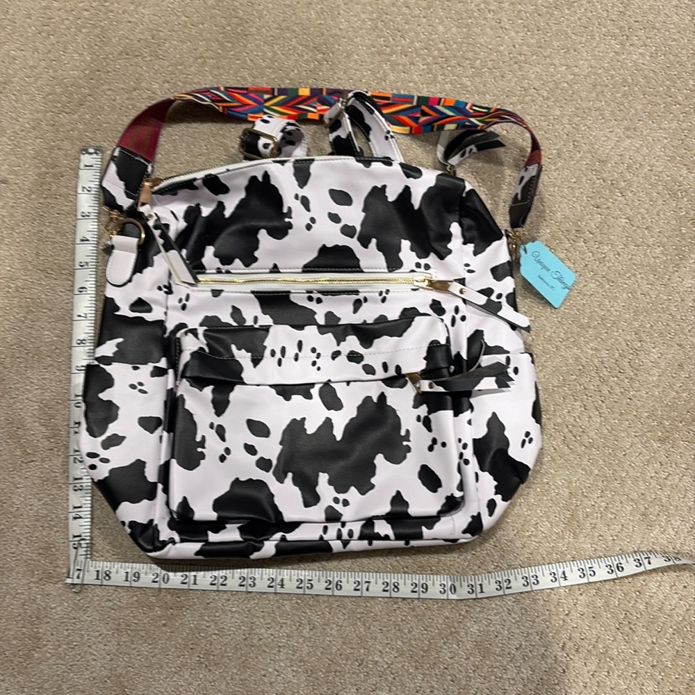 Vinyl Cow Print Backpack with shoulder strap brand new never used